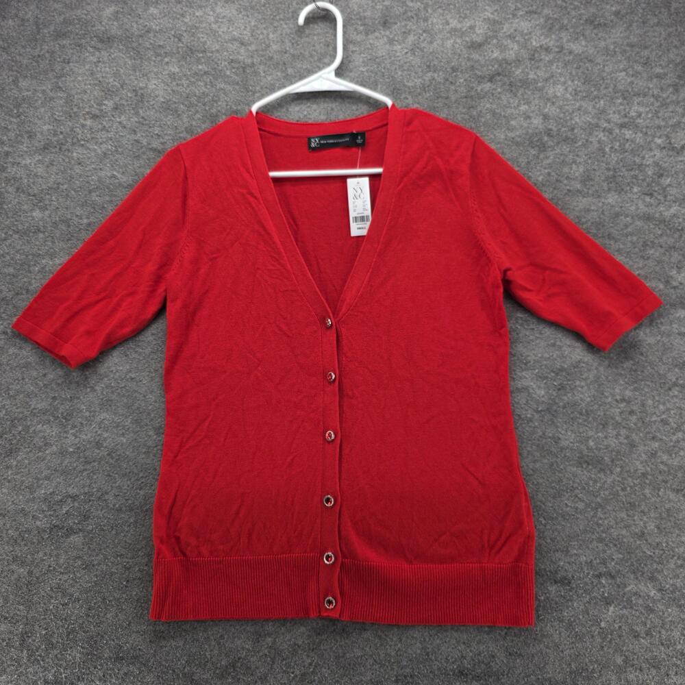 New York & Company Sweater Womens Small Button Front Cardigan Short Sleeve Knit